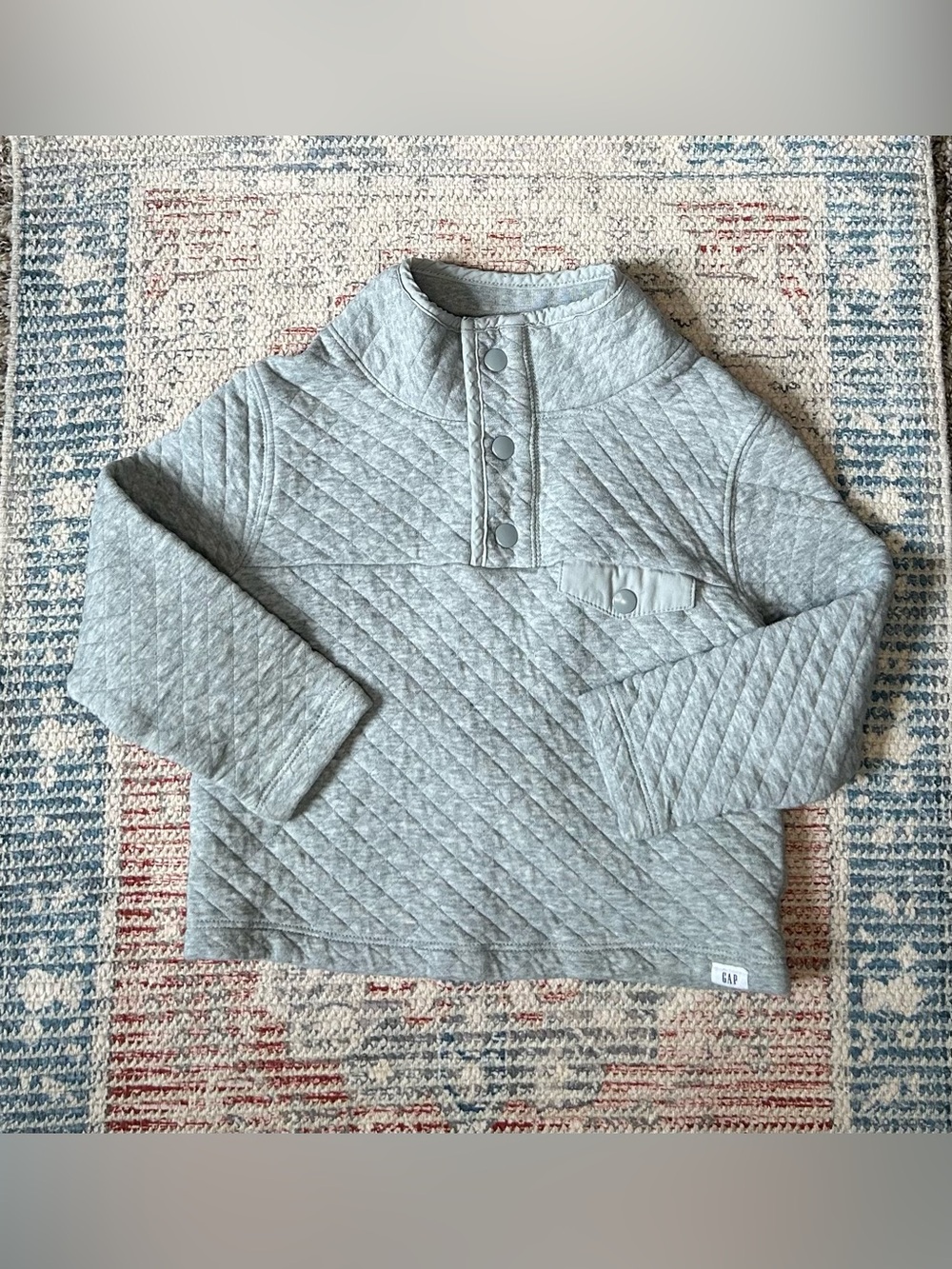 🍁GAP Toddler Quilted Pullover Sweatshirt - Light Heather Gray - 3 Years Old Boy - Picture 2 of 6
